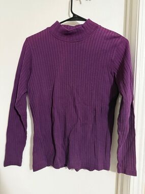 Pierre Cardin Purple Ribbed Mock Neck Top